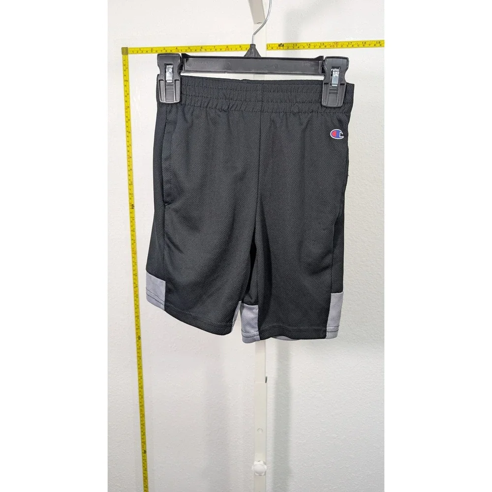 Champion Boys Black‎ Mesh Athletic Shorts Size 5/6 Grey Colorblock Logo Pockets